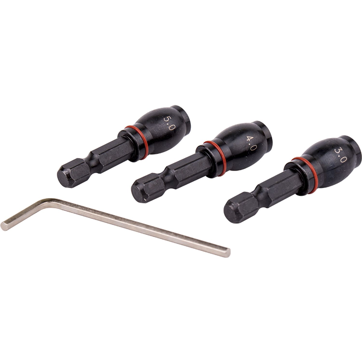 Drill Bit Adaptor Set 3pc 3.4.5mm Fem Rnd- Grub Screw Type 1/4'm Hex S